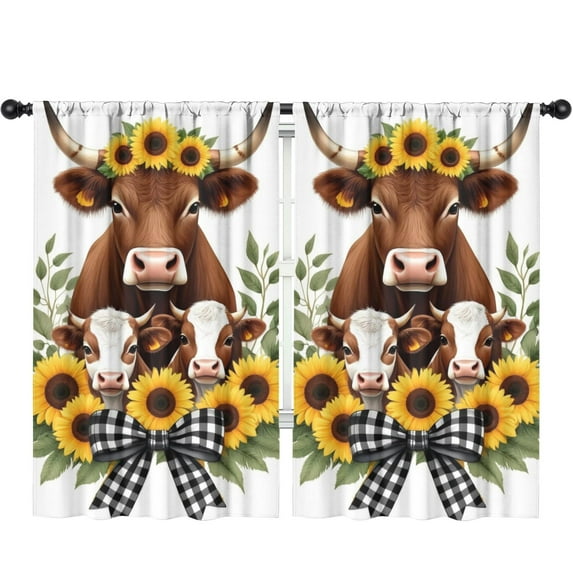 Blackout Kids Curtains,Cows with Sunflowers and Bow Childrens Insulated Curtains Set Of 2,Bedroom Essentials,Toddler Room Decor 52x84in(132x213cm)