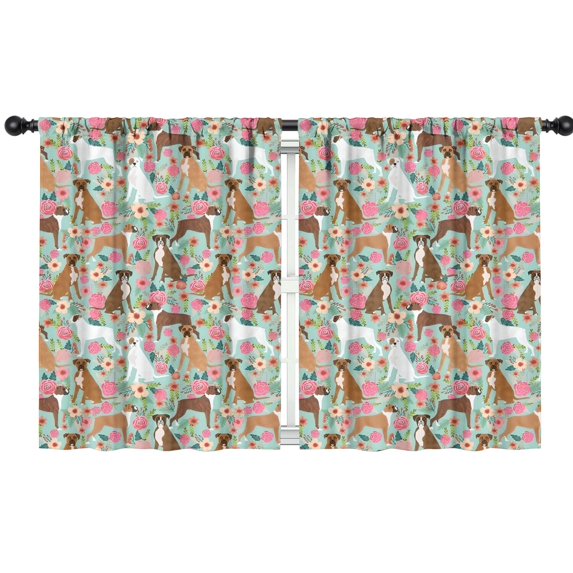 Blackout Kids Curtains,Cute Boxer Dog and Flowers Florals Childrens Insulated Curtains Set Of 2,Bedroom Essentials,Toddler Room Decor 42"x54"(106x137cm)