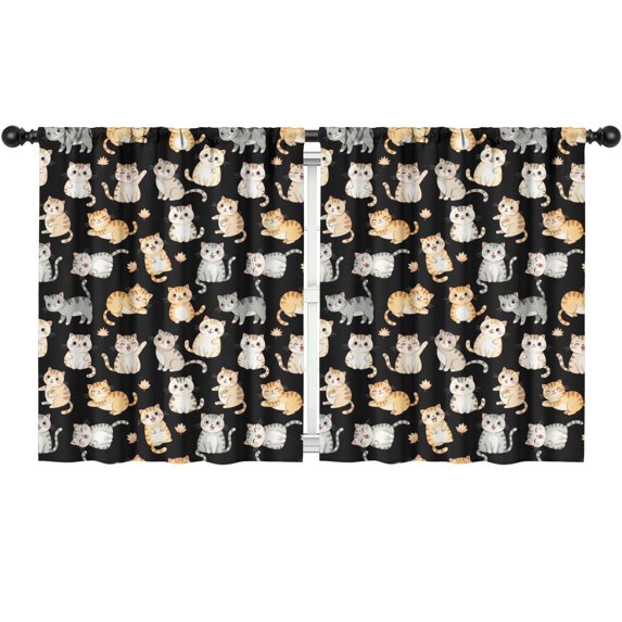 Blackout Kids Curtains,Cute Cat Black Pattern Children's Insulated Curtains Set Of 2,Bedroom Essentials,Toddler Room Decor 52"x63"