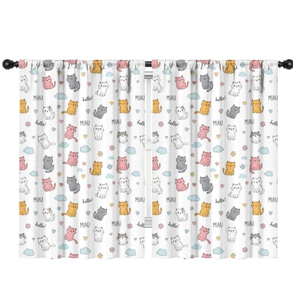 Blackout Kids Curtains,Cute Cat and Cloud White Pattern Children's Insulated Curtains Set Of 2,Bedroom Essentials,Toddler Room Decor 42"x63"