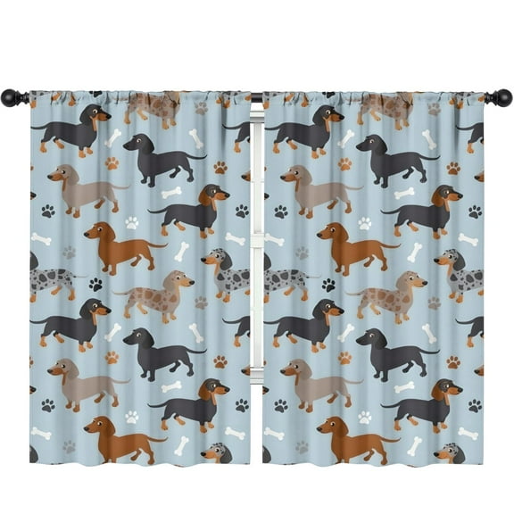 Blackout Kids Curtains,Cute Dachshund and Dog Footprint Childrens Insulated Curtains Set Of 2,Bedroom Essentials,Toddler Room Decor 52"x84"(132x213cm)