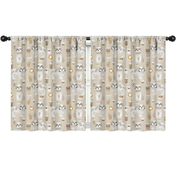 Blackout Kids Curtains,Cute Shih Tzu Dog and Coffee Pattern Childrens Insulated Curtains Set Of 2,Bedroom Essentials,Toddler Room Decor 52"x63"(132x160cm)