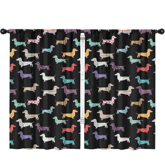 Blackout Kids Curtains,Dachshund Pattern Black Pattern Children's Insulated Curtains Set Of 2,Bedroom Essentials,Toddler Room Decor 52"x84"