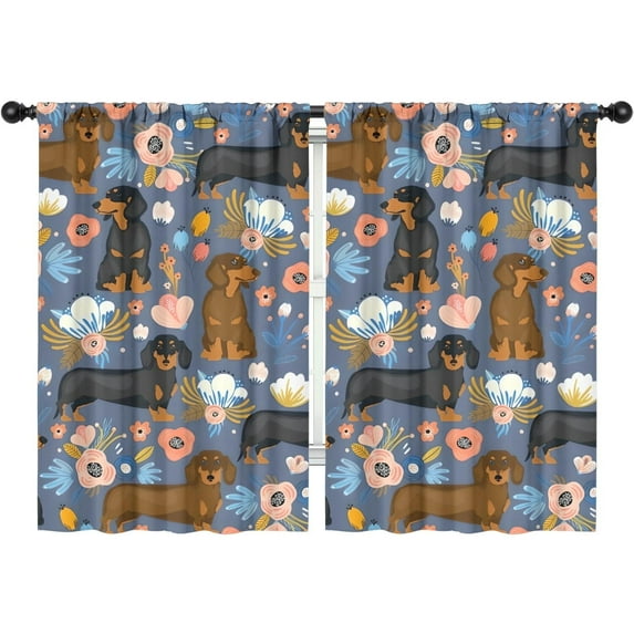 Blackout Kids Curtains,Dachshund and Flower Childrens Insulated Curtains Set Of 2,Bedroom Essentials,Toddler Room Decor 42"x63"(106x160cm)