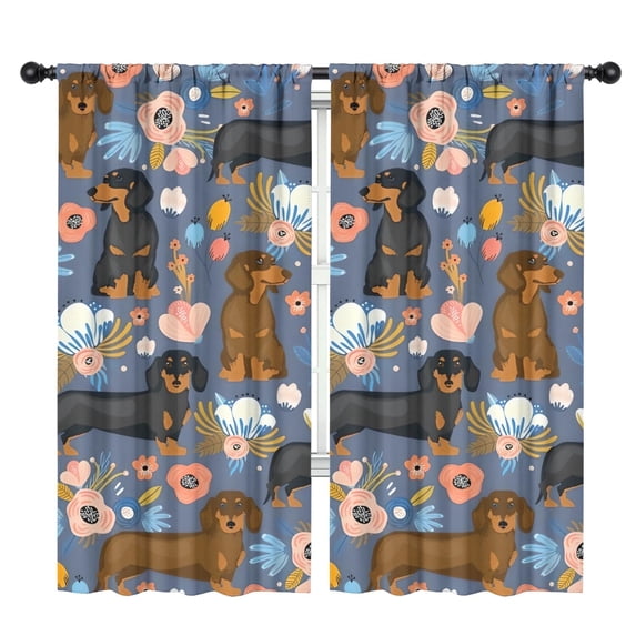 Blackout Kids Curtains,Dachshund and Flower Childrens Insulated Curtains Set Of 2,Bedroom Essentials,Toddler Room Decor 42"x84"(106x213cm)