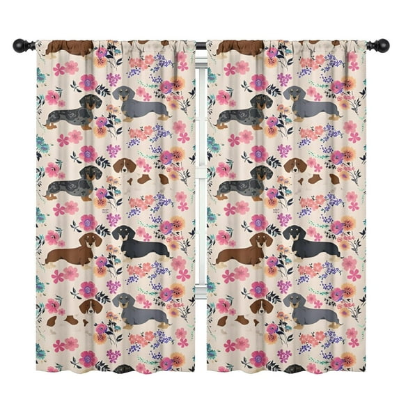 Blackout Kids Curtains,Dachshund and Flower Childrens Insulated Curtains Set Of 2,Bedroom Essentials,Toddler Room Decor 42"x84"(106x213cm)