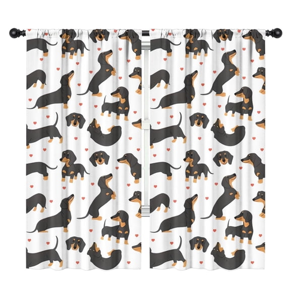 Blackout Kids Curtains,Dachshund and Heart Childrens Insulated Curtains Set Of 2,Bedroom Essentials,Toddler Room Decor 42x84in(106x213cm)