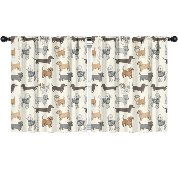 Blackout Kids Curtains,Dachshund and Poodle Cream Pattern Children's Insulated Curtains Set Of 2,Bedroom Essentials,Toddler Room Decor 52"x63"