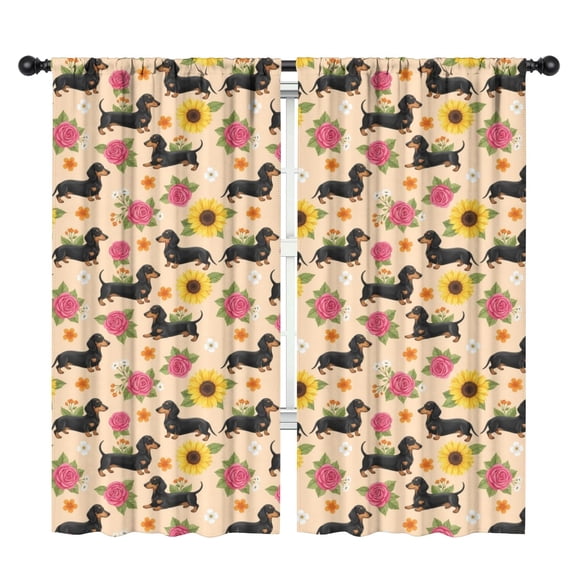 Blackout Kids Curtains,Dachshund and Sunflower Beige Children's Insulated Curtains Set Of 2,Bedroom Essentials,Toddler Room Decor 42"x84"