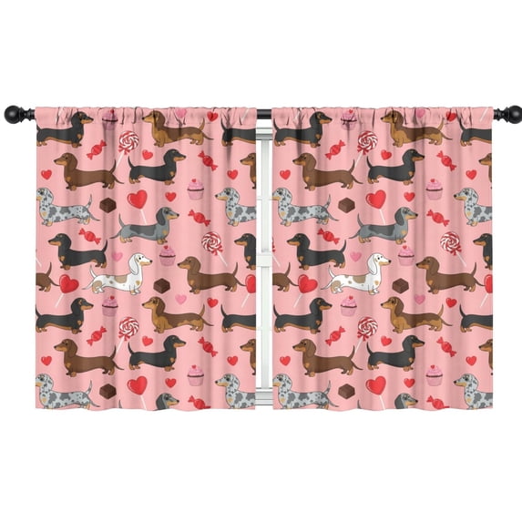 Blackout Kids Curtains,Dachshund and Sweets Pink Pattern Children's Insulated Curtains Set Of 2,Bedroom Essentials,Toddler Room Decor 42"x54"