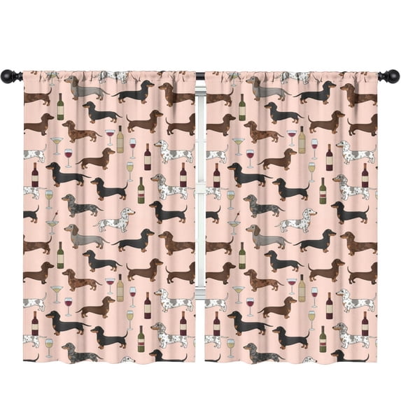 Blackout Kids Curtains,Dachshund and Wine Pink Pattern Children's Insulated Curtains Set Of 2,Bedroom Essentials,Toddler Room Decor 52"x84"