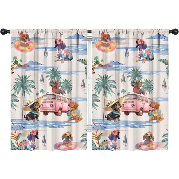 Blackout Kids Curtains,Dachshunds Tropical Beach Childrens Insulated Curtains Set Of 2,Bedroom Essentials,Toddler Room Decor 42x63in(106x160cm)
