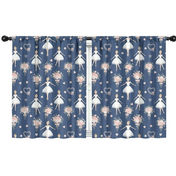 Blackout Kids Curtains,Dark Blue Ballerina Flower Pattern Childrens Insulated Curtains Set Of 2,Bedroom Essentials,Toddler Room Decor 42"x54"