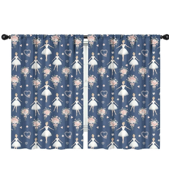 Blackout Kids Curtains,Dark Blue Ballerina Flower Pattern Childrens Insulated Curtains Set Of 2,Bedroom Essentials,Toddler Room Decor 42"x63"