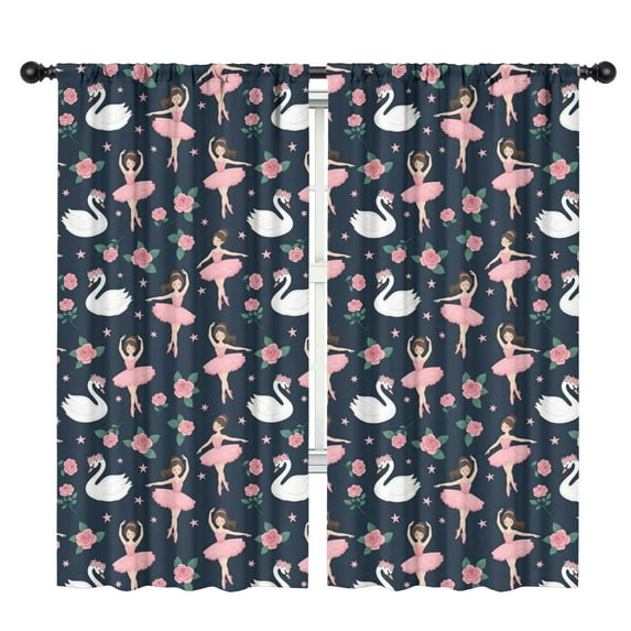 Blackout Kids Curtains,Dark Blue Ballerina Swan Pattern Childrens Insulated Curtains Set Of 2,Bedroom Essentials,Toddler Room Decor 42"x84"