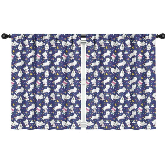Blackout Kids Curtains,Dark Blue Cartoon Cat Unicorn Pattern Childrens Insulated Curtains Set Of 2,Bedroom Essentials,Toddler Room Decor 42"x54"