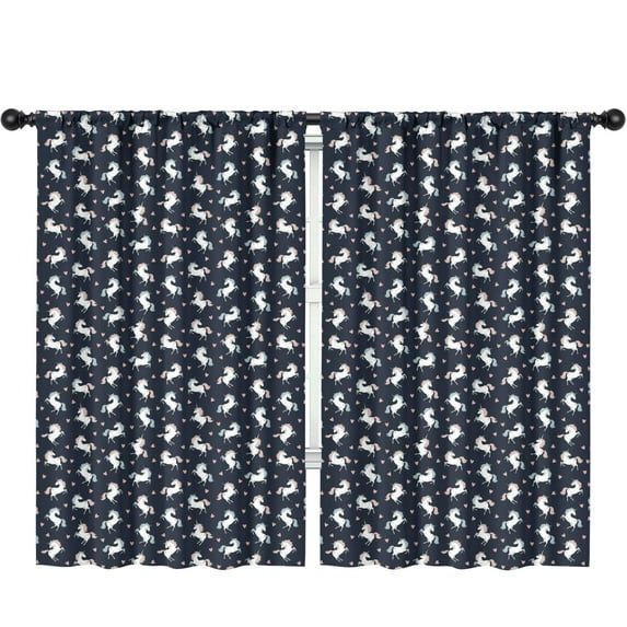 Blackout Kids Curtains,Dark Blue Cartoon Unicorn Heart Pattern Childrens Insulated Curtains Set Of 2,Bedroom Essentials,Toddler Room Decor 52"x84"