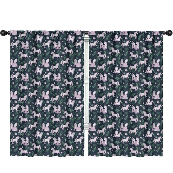 Blackout Kids Curtains,Dark Blue Cartoon Unicorn Leaf Pattern Childrens Insulated Curtains Set Of 2,Bedroom Essentials,Toddler Room Decor 52"x84"