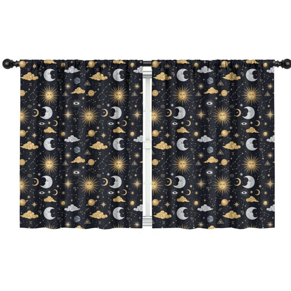 Blackout Kids Curtains,Dark Blue Celestial Pattern Childrens Insulated Curtains Set Of 2,Bedroom Essentials,Toddler Room Decor 42"x54"