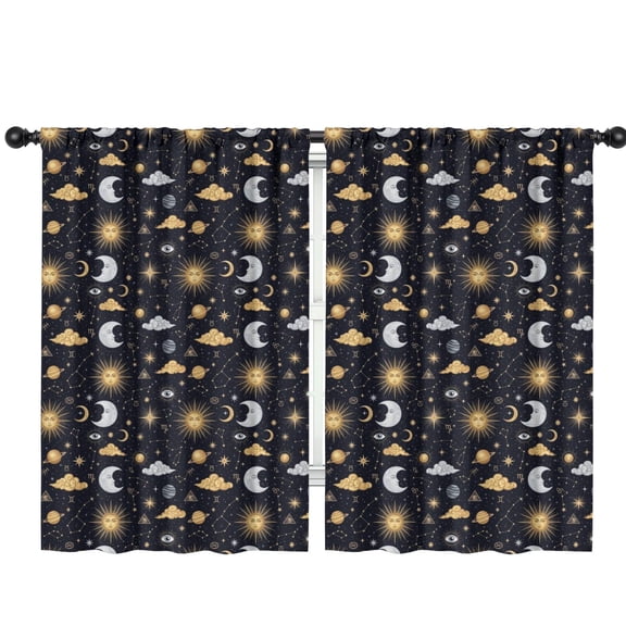 Blackout Kids Curtains,Dark Blue Celestial Pattern Childrens Insulated Curtains Set Of 2,Bedroom Essentials,Toddler Room Decor 42"x63"
