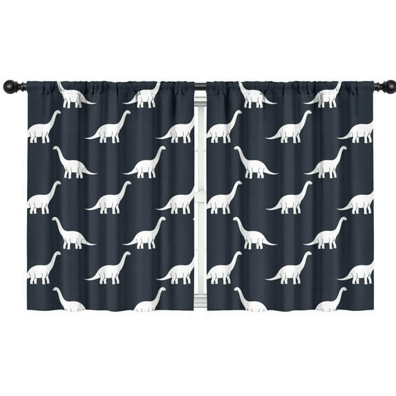 Blackout Kids Curtains,Dark Blue Dinosaurs Silhouette Pattern Childrens Insulated Curtains Set Of 2,Bedroom Essentials,Toddler Room Decor 42"x54"