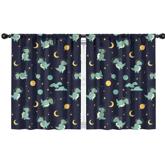 Blackout Kids Curtains,Dark Blue Dinosaurs Space Pattern Childrens Insulated Curtains Set Of 2,Bedroom Essentials,Toddler Room Decor 42"x54"