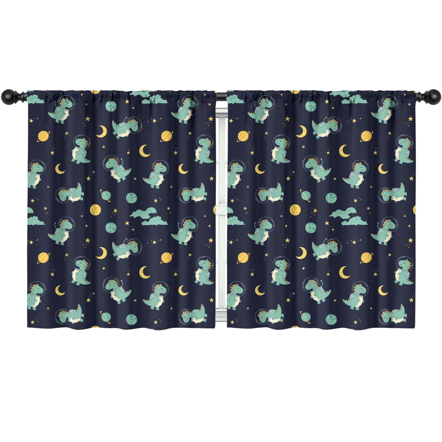Blackout Kids Curtains,Dark Blue Dinosaurs Space Pattern Childrens Insulated Curtains Set Of 2,Bedroom Essentials,Toddler Room Decor 52"x63"