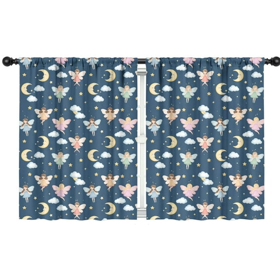 Blackout Kids Curtains,Dark Blue Fairy Moon Princess Pattern Childrens Insulated Curtains Set Of 2,Bedroom Essentials,Toddler Room Decor 42"x54"