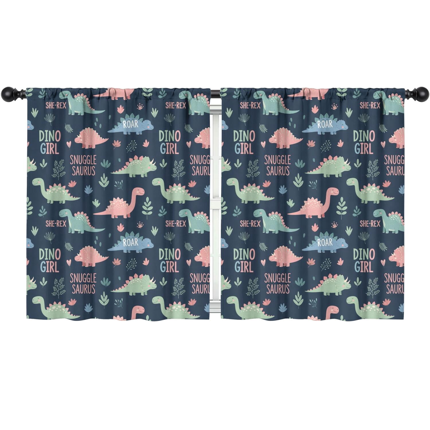 Blackout Kids Curtains,Dark Blue Girl Themed Dinosaurs Pattern Childrens Insulated Curtains Set Of 2,Bedroom Essentials,Toddler Room Decor 52"x63"