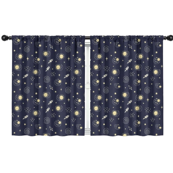 Blackout Kids Curtains,Dark Blue Moon Pattern Childrens Insulated Curtains Set Of 2,Bedroom Essentials,Toddler Room Decor 42"x54"