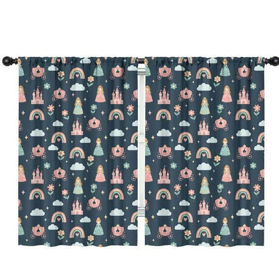 Blackout Kids Curtains,Dark Blue Princess Castle Carriage Pattern Childrens Insulated Curtains Set Of 2,Bedroom Essentials,Toddler Room Decor 42"x63"