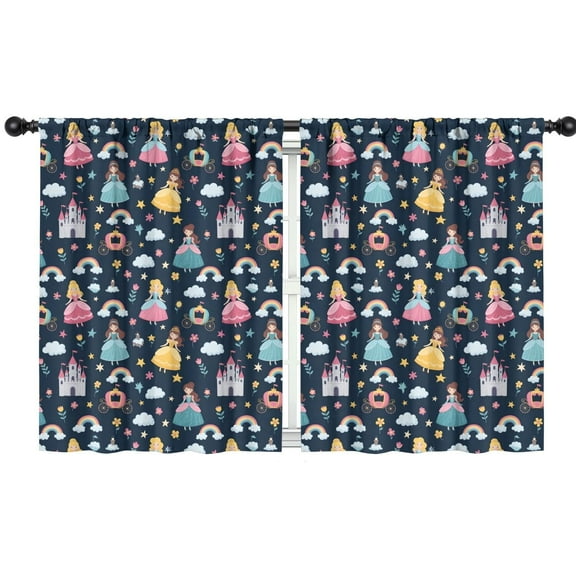 Blackout Kids Curtains,Dark Blue Princess Castle Pattern Childrens Insulated Curtains Set Of 2,Bedroom Essentials,Toddler Room Decor 42"x54"
