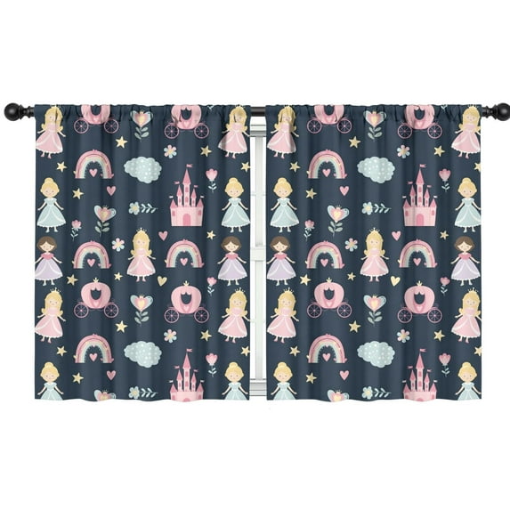 Blackout Kids Curtains,Dark Blue Princess Castle Pattern Childrens Insulated Curtains Set Of 2,Bedroom Essentials,Toddler Room Decor 42"x54"