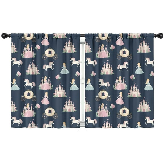 Blackout Kids Curtains,Dark Blue Princess Unicorn Pattern Childrens Insulated Curtains Set Of 2,Bedroom Essentials,Toddler Room Decor 42"x54"
