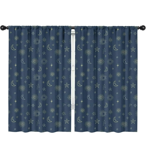 Blackout Kids Curtains,Dark Blue Star Moon Sun Pattern Childrens Insulated Curtains Set Of 2,Bedroom Essentials,Toddler Room Decor 52"x84"