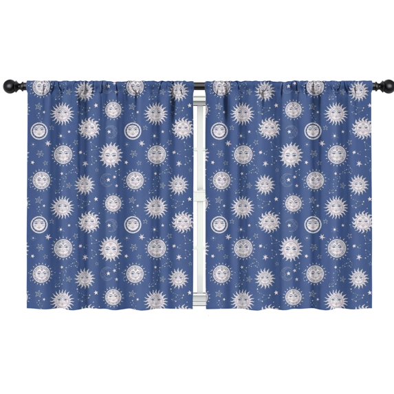 Blackout Kids Curtains,Dark Blue Sun Moon Star Pattern Childrens Insulated Curtains Set Of 2,Bedroom Essentials,Toddler Room Decor 42"x54"
