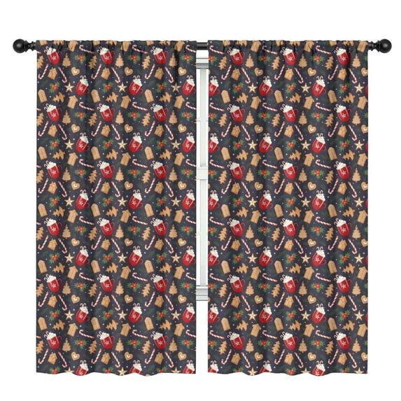 Blackout Kids Curtains,Dark Christmas Drink and Cookie Pattern Childrens Insulated Curtains Set Of 2,Bedroom Essentials,Toddler Room Decor 42"x84"