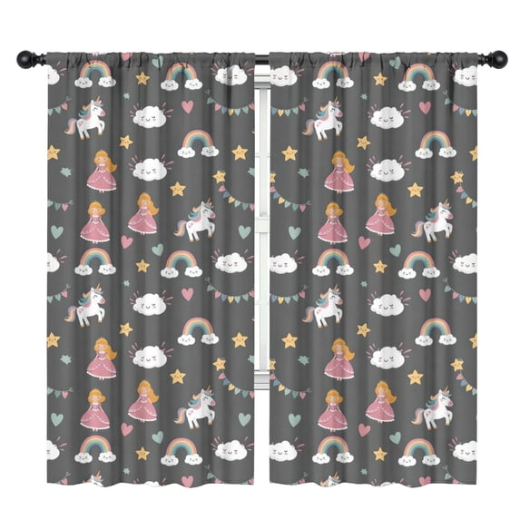 Blackout Kids Curtains,Dark Gray Princess Unicorn Cloud Pattern Childrens Insulated Curtains Set Of 2,Bedroom Essentials,Toddler Room Decor 42"x84"