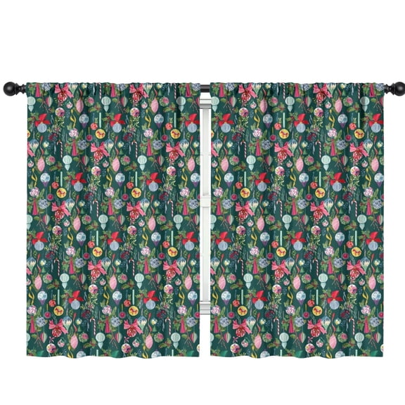 Blackout Kids Curtains,Dark Green Christmas Ornament Pattern Childrens Insulated Curtains Set Of 2,Bedroom Essentials,Toddler Room Decor 42"x63"
