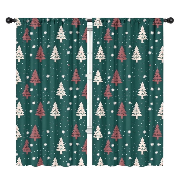 Blackout Kids Curtains,Dark Green Christmas Tree Pattern Childrens Insulated Curtains Set Of 2,Bedroom Essentials,Toddler Room Decor 42"x84"