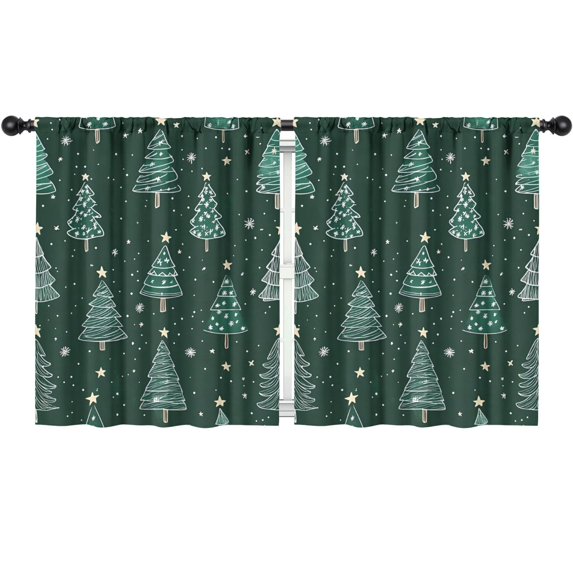 Blackout Kids Curtains,Dark Green Christmas Tree Pattern Childrens Insulated Curtains Set Of 2,Bedroom Essentials,Toddler Room Decor 52"x63"