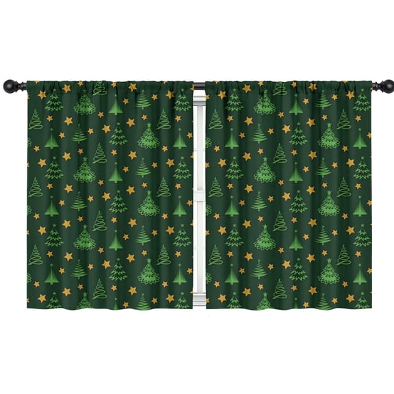 Blackout Kids Curtains,Dark Green Christmas Tree and Star Pattern Childrens Insulated Curtains Set Of 2,Bedroom Essentials,Toddler Room Decor 42"x54"