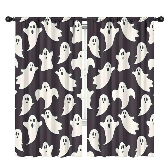 Blackout Kids Curtains,Dark Halloween White Ghosts Childrens Insulated Curtains Set Of 2,Bedroom Essentials,Toddler Room Decor 42"x84"