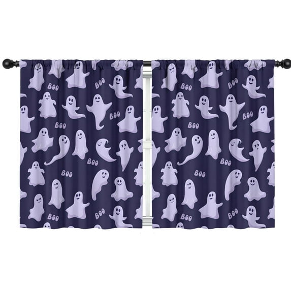 Blackout Kids Curtains,Dark Purple Halloween Ghosts with Boo Childrens Insulated Curtains Set Of 2,Bedroom Essentials,Toddler Room Decor 42"x54"