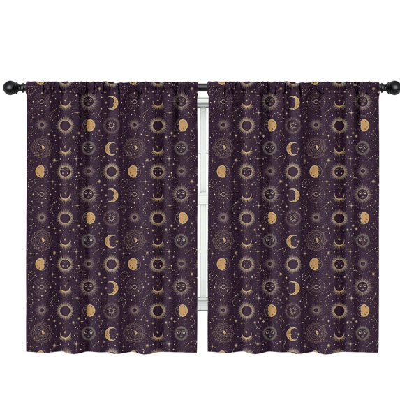 Blackout Kids Curtains,Dark Purple Sun Moon Star Pattern Childrens Insulated Curtains Set Of 2,Bedroom Essentials,Toddler Room Decor 42"x63"
