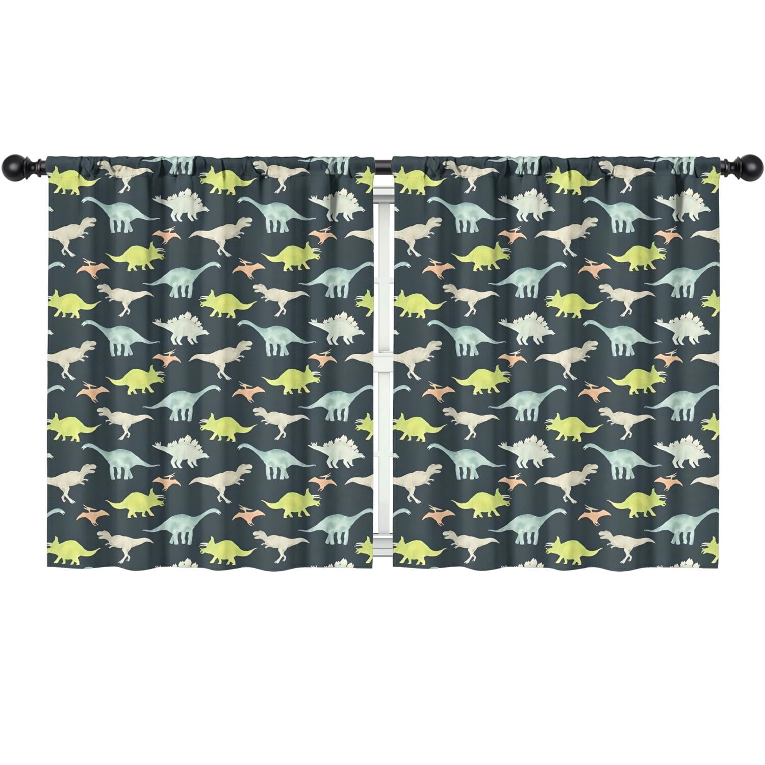 Blackout Kids Curtains,Dark Watercolor Dinosaur Pattern Childrens Insulated Curtains Set Of 2,Bedroom Essentials,Toddler Room Decor 52"x63"