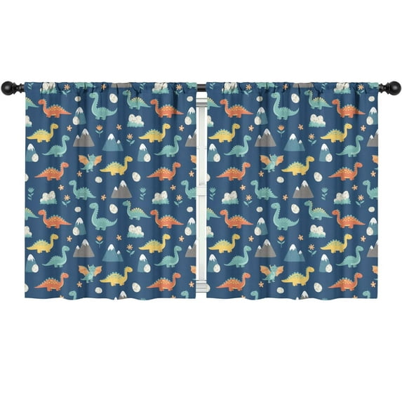 Blackout Kids Curtains,DarkBlue Cartoon Dinosaurs Mountains Eggs Pattern Childrens Insulated Curtains Set Of 2,Bedroom Essentials,Toddler Room Decor 52"x63"
