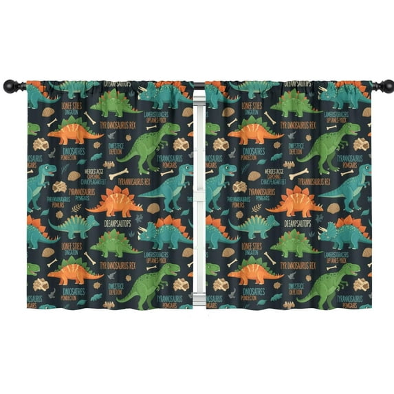 Blackout Kids Curtains,DarkBlue Cartoon Dinosaurs Names Pattern Childrens Insulated Curtains Set Of 2,Bedroom Essentials,Toddler Room Decor 42"x54"