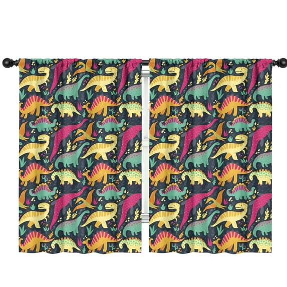 Blackout Kids Curtains,DarkBlue Colorful Dinosaurs Pattern Childrens Insulated Curtains Set Of 2,Bedroom Essentials,Toddler Room Decor 42"x63"