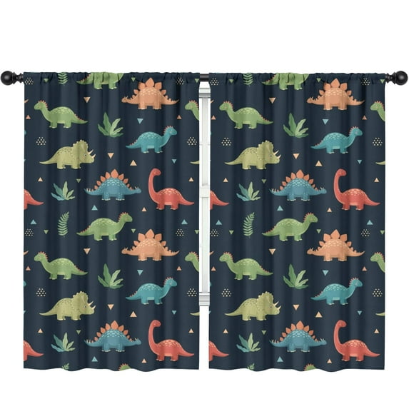 Blackout Kids Curtains,DarkBlue Dinosaurs Leaves Pattern Childrens Insulated Curtains Set Of 2,Bedroom Essentials,Toddler Room Decor 52"x84"